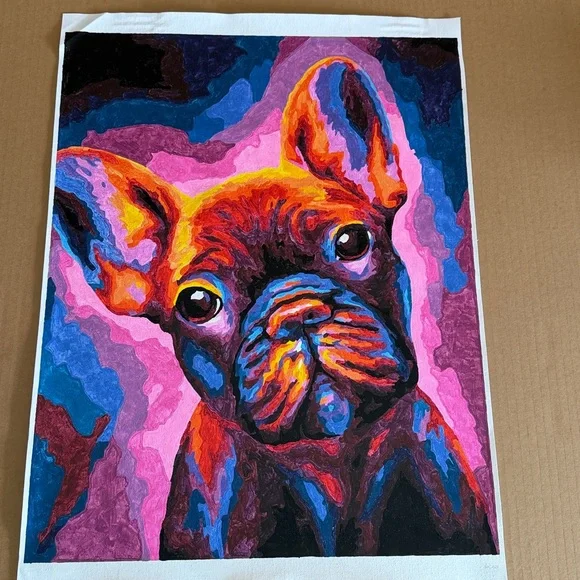 Colorful Frenchie Pet Dog Painting 16”x 20” Unframed - Picture 4 of 7